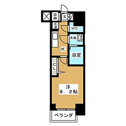 プレサンス広小路通パルス 1Kの間取図画像