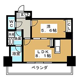 プレミアムコート葵 1LDKの間取図画像