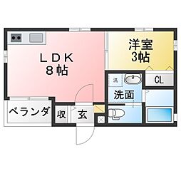 DLIFE権現通 1LDKの間取図画像