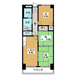 六反ハイツ 3LDKの間取図画像