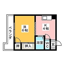 プラゼール 1DKの間取図画像