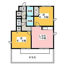 シャルマン 1階2LDKの間取り