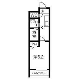 グランテラス八田駅前 1Kの間取図画像