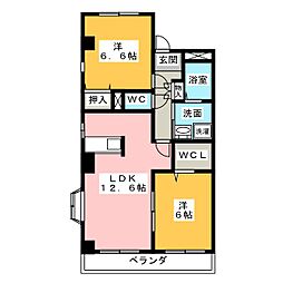 シャトー2 2LDKの間取図画像