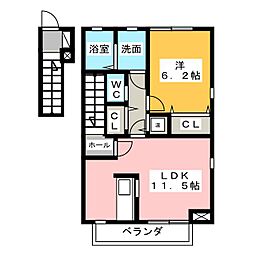 珠輝 1LDKの間取図画像