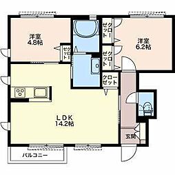 アトリオJ・B 2LDKの間取図画像
