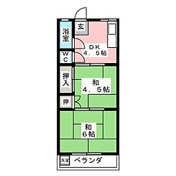 名幸マンションビル 2DKの間取図画像