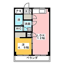 二村マンション 1LDKの間取図画像
