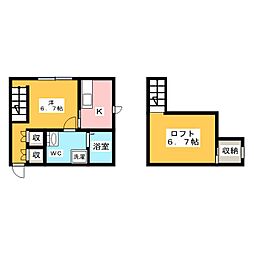 プリマ八田壱番館 ワンルームの間取図画像