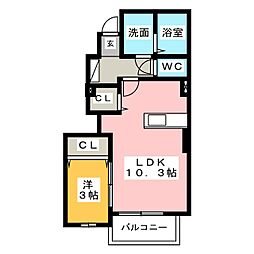 城 1LDKの間取図画像