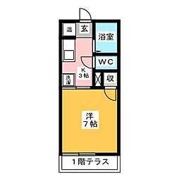 アビタシオンフローレスA 1Kの間取図画像