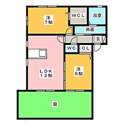 リバーイースト北畑B 2LDKの間取図画像