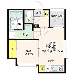 ハーモニーテラス柳森町2 1DKの間取図画像
