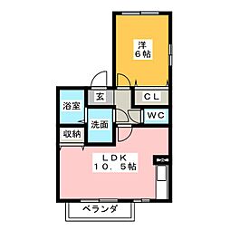リヴィエールサナエB棟 1LDKの間取図画像