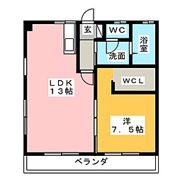 八田ニューハイツ 1LDKの間取図画像