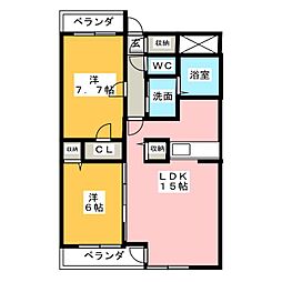 リヴェースよこい 2LDKの間取図画像