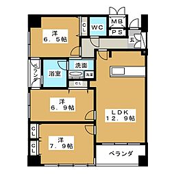 グラン・アベニュー栄 8階3LDKの間取り