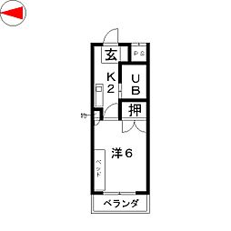 岩井橋ロイヤルハイツ 1Kの間取図画像