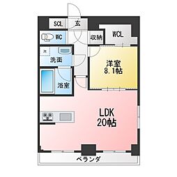 プレディアスタイル白川公園 1LDKの間取図画像