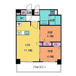 プレサンス名古屋菊井セルカ 2LDKの間取図画像