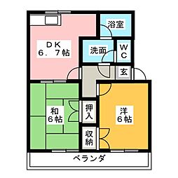 リバティーハイム川口I番館 1階2DKの間取り