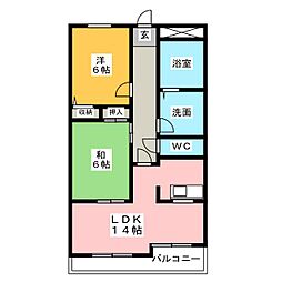 甚目寺マンション 1階2LDKの間取り