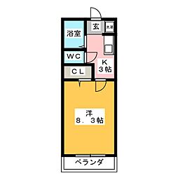 スプリングコートB 1Kの間取図画像