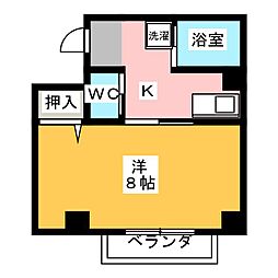 シックスブレイン 1Kの間取図画像