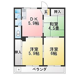 コーポ平和 3DKの間取図画像