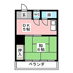 はくゆう荘 1DKの間取図画像