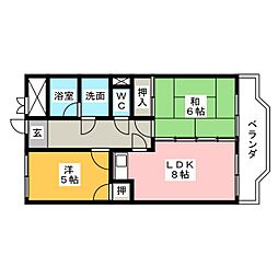 福田マンション 2DKの間取図画像