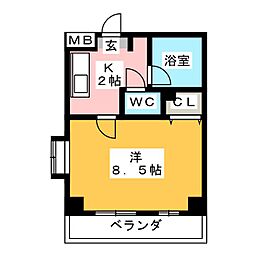 エクセレント 1Kの間取図画像