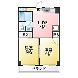 大日町ハイツ高村 2LDKの間取図画像