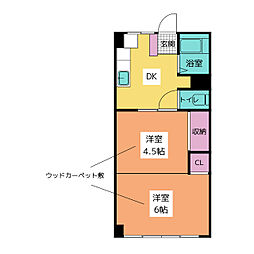 エルミー塩付 2DKの間取図画像