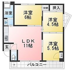 鶴羽コーポ 3LDKの間取図画像