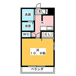 丹下キアーロ 1Kの間取図画像