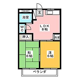 ユース宝扇 2DKの間取図画像
