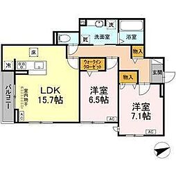 名古屋市昭和区広瀬町1丁目アパート 2LDKの間取図画像