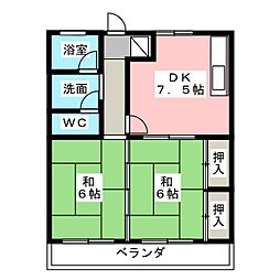 マンション川原 2DKの間取図画像