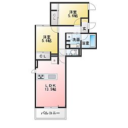 名古屋市昭和区広路本町6丁目アパート 2LDKの間取図画像