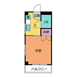 フライハイト2 1Kの間取図画像
