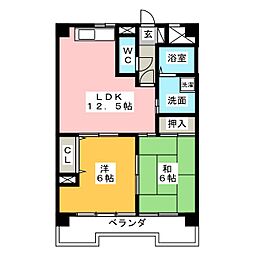 第二日比野ハイツ 4階2LDKの間取り