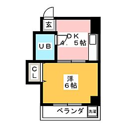 菱屋マンション 1DKの間取図画像