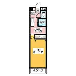 バンベール高辻 1DKの間取図画像
