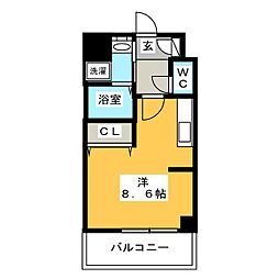 パルティール金山 ワンルームの間取図画像