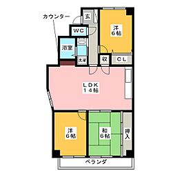 サンメゾン八熊 3LDKの間取図画像