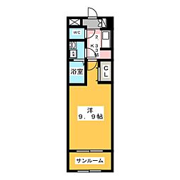 アモーレ篠原橋 1Kの間取図画像