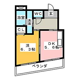 パルコート伊勢山 1DKの間取図画像
