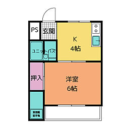 横堀ハイツ 1Kの間取図画像