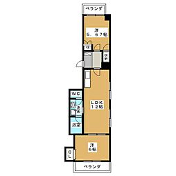 ベルシェ橘 2LDKの間取図画像